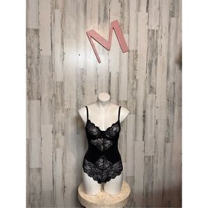 Sophie B Black Lace Sheer Mesh Bodysuit lingerie size medium